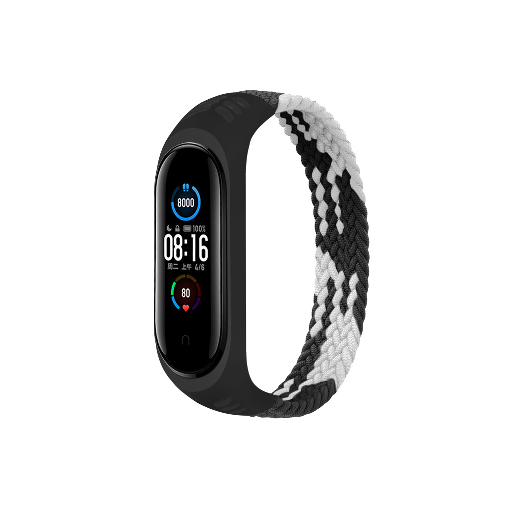 Ремешок для фитнес браслета BeCover Elastic Nylon Style for Xiaomi Mi Smart Band 5/Mi Smart Band 6 Size M Black/White (706147)