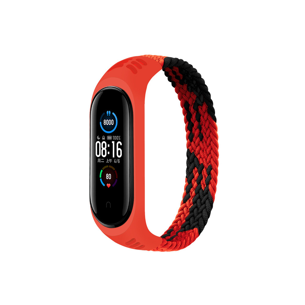 Ремешок для фитнес браслета BeCover Elastic Nylon Style for Xiaomi Mi Smart Band 5/Mi Smart Band 6 Size L Black/Red (706157)