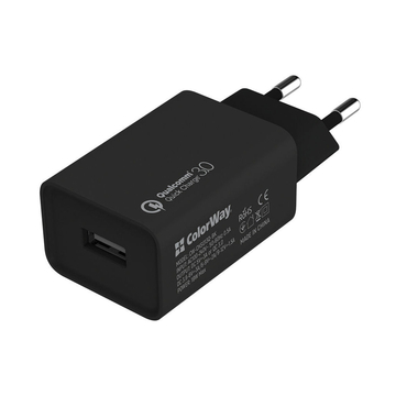 Зарядний пристрій ColorWay 1USB Quick Charge 3.0 (18W) + Lightning Black (CW-CHS013QCL-BK)