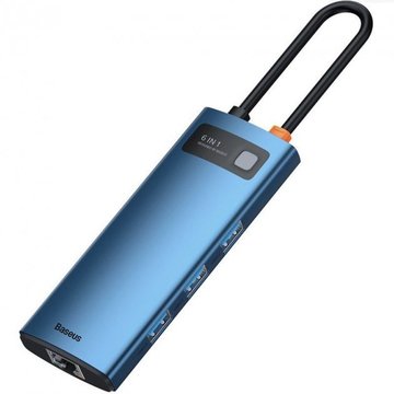 USB Хаб Baseus Metal Gleam Series 6-in-1 Adapter HUB Blue (WKWG000003)