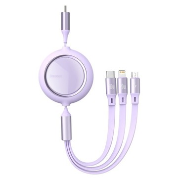 Кабель синхронізації Baseus Bright Mirror Retractable 3 in 1 (Micro USB+Lightning+Type-C) 100W (1.2m) Purple (CAMLC-AMJ05)