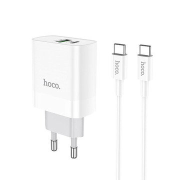 Зарядний пристрій Hoco C80A USB Type-A, USB Type-C QC3.0/PD White