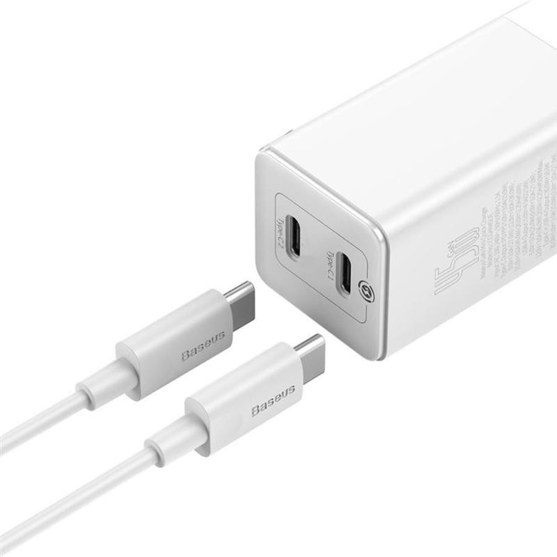 Зарядное устройство Baseus GaN2 (2USB, 3A) QC3.0 45W White_EU (CCGAN-M02) + USB-C