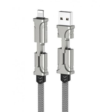 Кабель синхронізації Hoco S22 3in1 (USB-Type C-Lightning (1м) Steel-white