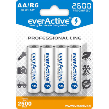 Аккумулятор everActive AA 2600mAh NiMh 4шт Professional Line EVHRL6-2600