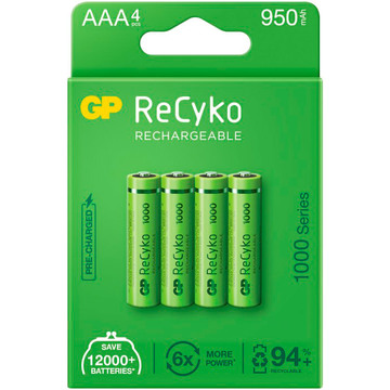Акумулятор GP Batteries AAA 950mAh NiMh 4шт ReCyko 1000 Series (GP100AAAHCE-2EB4)