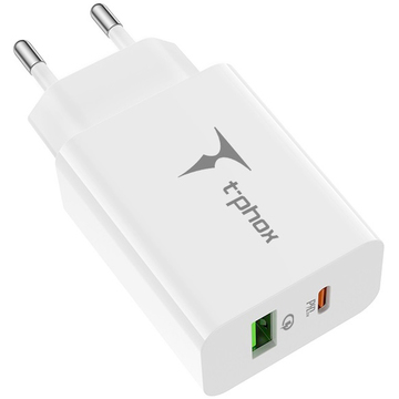 Зарядний пристрій T-PHOX Speedy 20W 2Ports Type-C+USB Charger White
