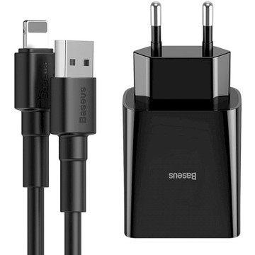 Зарядное устройство Baseus Speed Mini Dual U Charger 10.5W + Lightning Black (TZCCFS-R01)