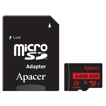 Карта пам'яті  Apacer MicroSDXC 64GB UHS-I/U3 Class 10 (AP64GMCSX10U8-R) + SD адаптер