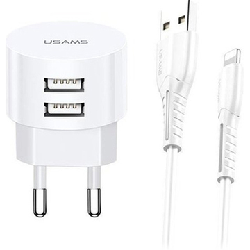 Зарядний пристрій Usams USB Wall Charger 2xUSB T20 U35 with Lightning Cable White (XTXLOGT1804)
