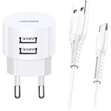 Зарядний пристрій Usams USB Wall Charger 2xUSB T20 U35 with Cable USB-C White (XTXLOGT18TC05)