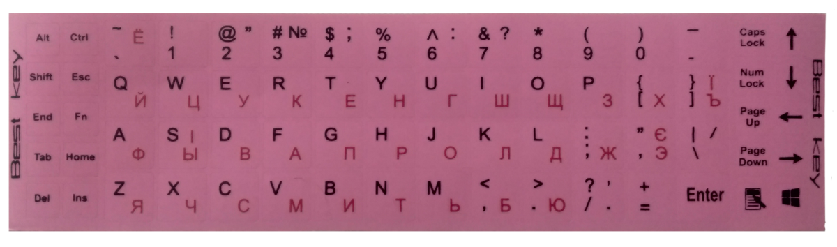 Аксесуар для ноутбука Наклейки на непрозорі клавіатуру Pink (68 клавіш)