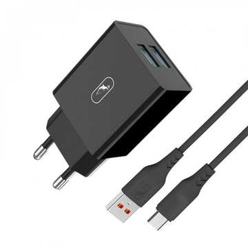 Зарядное устройство SkyDolphin SC30V (2USB, 2.1A) Black (MZP-000172) + microUSB