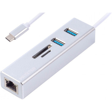USB Хаб Type-C Maxxter 2хUSB3.0, RJ-45, microSD/TF, металл, Grey (NECH-2P-SD-01)