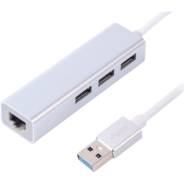 USB Хаб Maxxter 3хUSB3.0, RJ-45, металл, Grey (NEAH-3P-01)