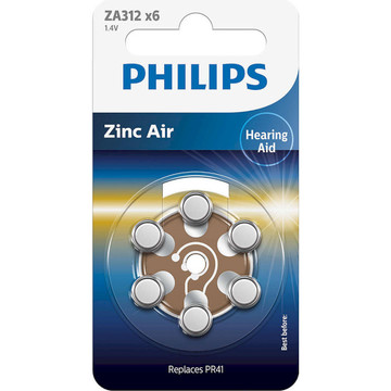 Батарейка Philips ZA312 bat(1.4B) Zinc Air 6шт (ZA312B6A/00)