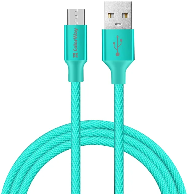 Кабель синхронізації Colorway USB MicroUSB 2.4A 2м Mint (CW-CBUM009-MT)