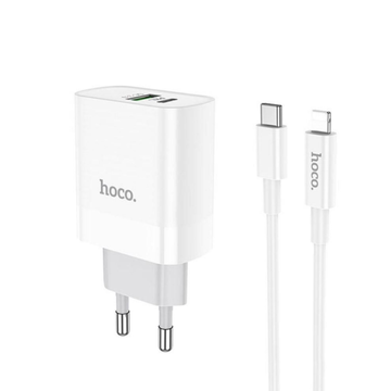 Зарядное устройство Hoco C80A (PD/QC3.0) 1Type-C+1USB/3A/20W + (Type-C-Lightning) White