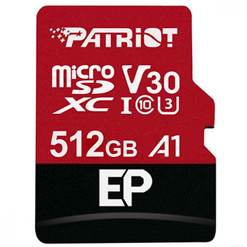 Карта памяти Patriot 512 GB MicroSDXC UHS-I U3 V30 A1 EP + SD Adapter (PEF512GEP31MCX)