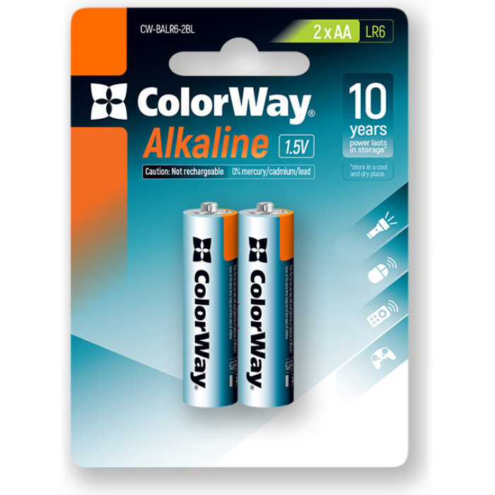 Батарейка ColorWay Alkaline Power AA 2 шт (CW-BALR06-2BL)