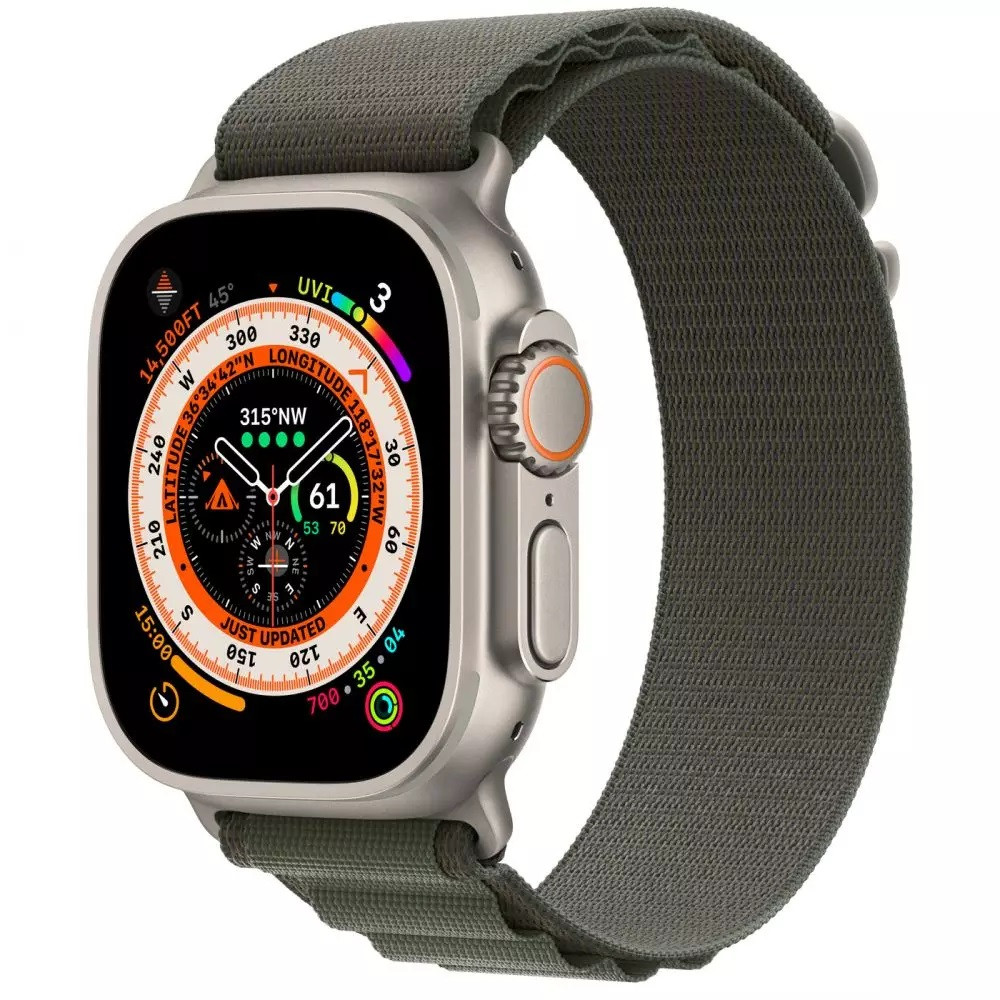 Смарт-годинник Apple Watch Ultra GPS + Cellular 49mm Titanium Case with Green Alpine Loop - Medium (MQEW3/MQFN3)