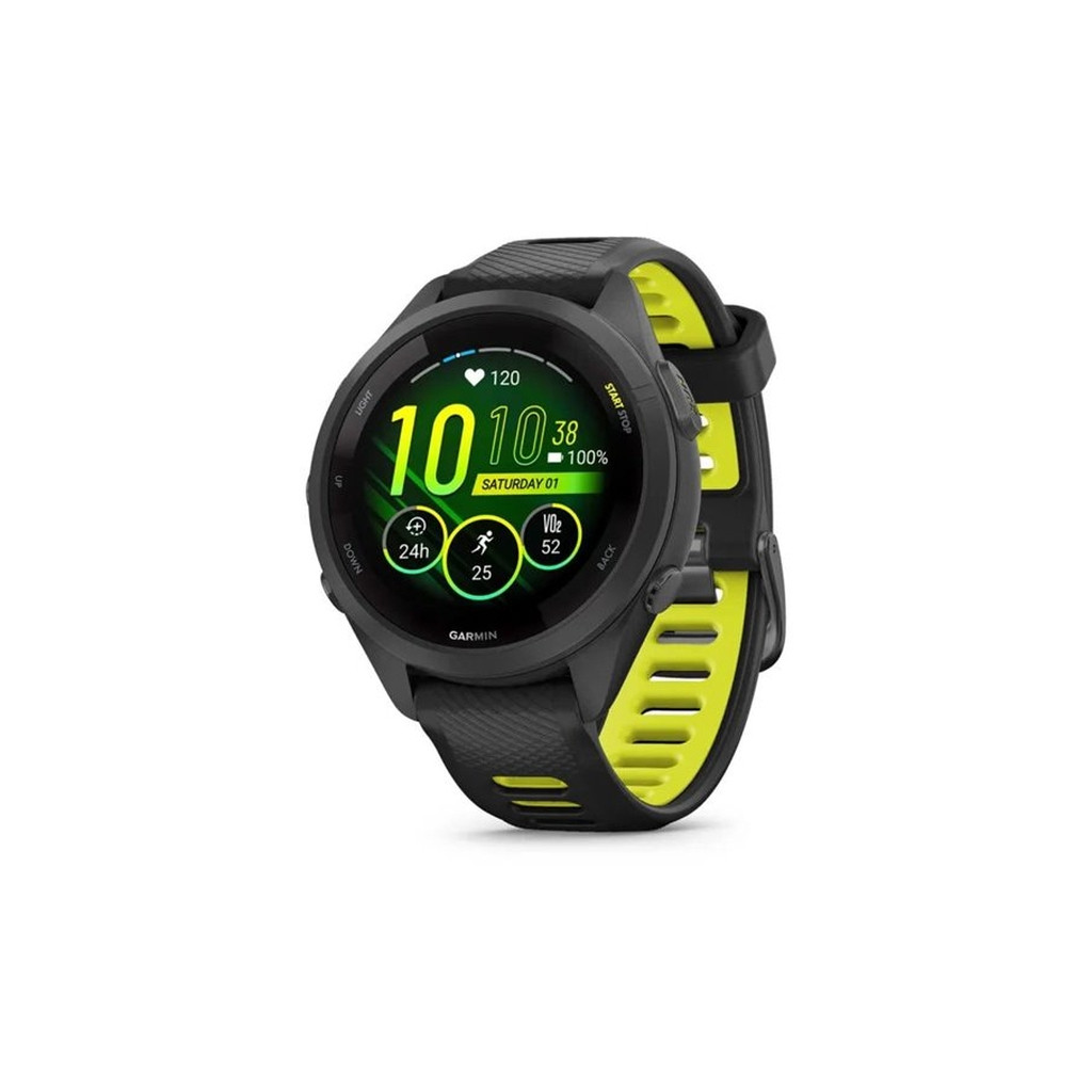 Смарт-годинник Garmin Forerunner 265S Black Bezel and Case with Black/Amp Yellow Silicone Band (010-02810-03/13)