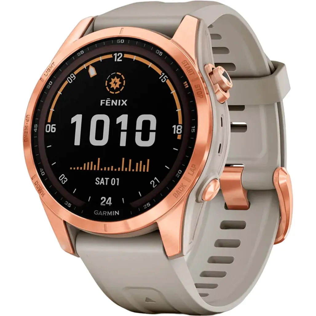 Смарт-часы Garmin Fenix 7S Solar Rose Gold with Light Sand Band (010-02539-10/11)