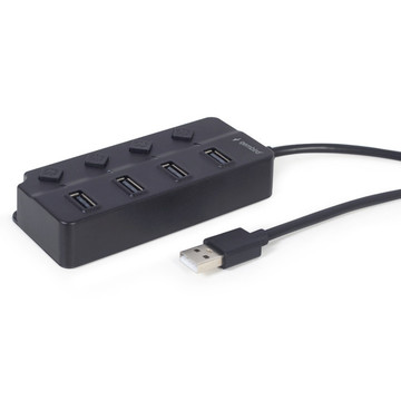 USB Хаб Gembird 4хUSB2.0, з вимикачами, пластик, Black (UHB-U2P4P-01)