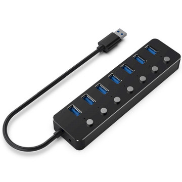 USB Хаб Gembird 7хUSB3.0, з вимикачами, пластик/метал, Black (UHB-U3P7P-01)