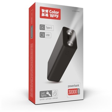 Зовнішній акумулятор ColorWay Lamp 30000mAh Black (CW-PB300LPB3BK-F)