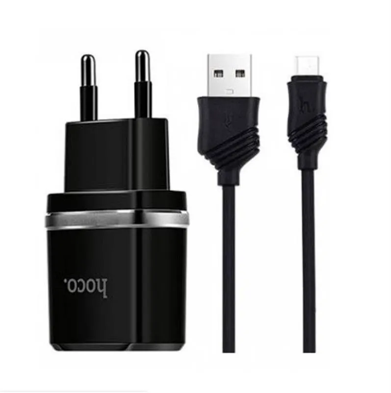 Зарядний пристрій Hoco C12 Smart 2USB, 2.4А Black (6957531064114) + cable MicroUSB