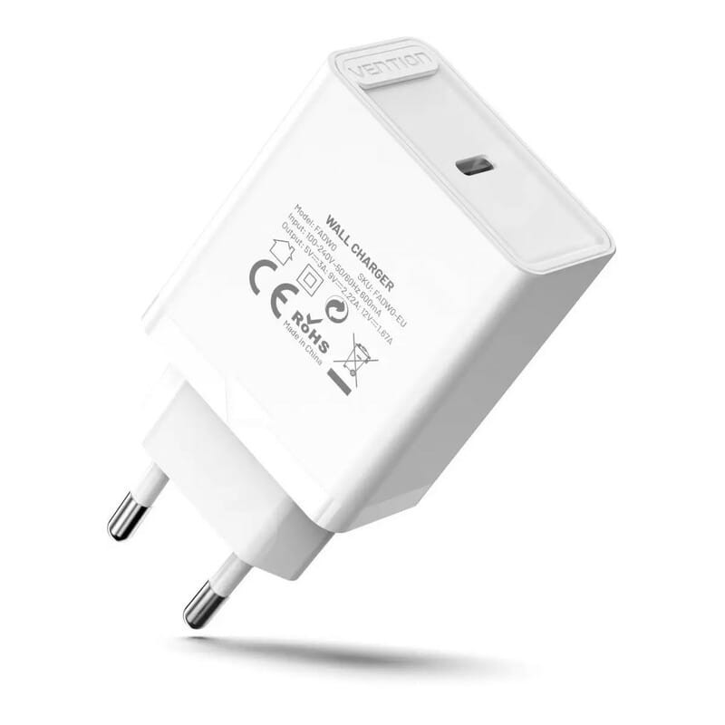 Зарядний пристрій Vention USB Type C + QC4.0 20W White (FADW0-EU)