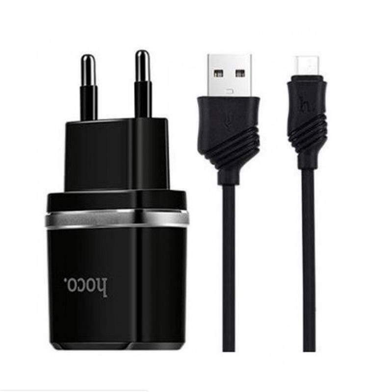 Зарядное устройство Hoco C12 Smart 2USB, 2.4А Black (6957531064114) + cable MicroUSB