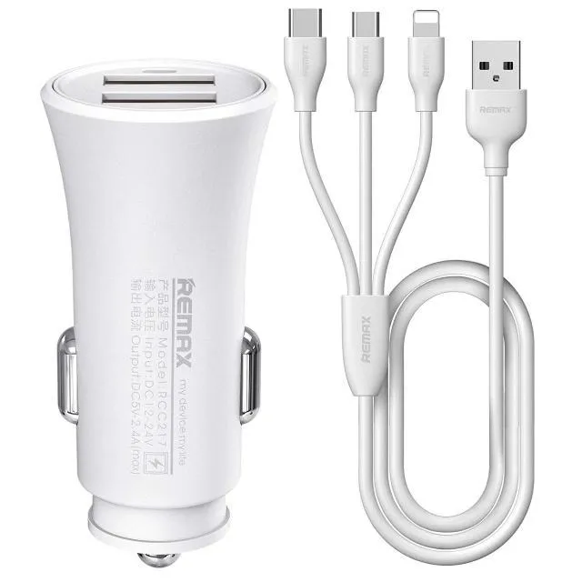 Зарядний пристрій Remax 2xUSB, 2.4A White (6954851288206)