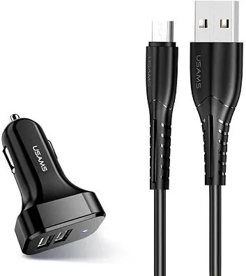 Зарядний пристрій Usams U35 2xUSB, 2.1A Black (6958444985978) + cable microUSB