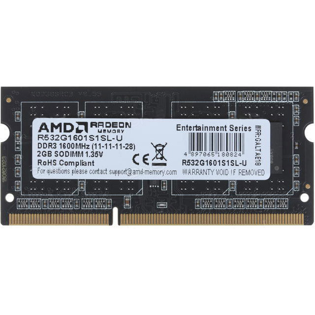Оперативная память AMD 2 GB SO-DIMM DDR3L 1600 MHz Radeon R5 Entertainment (R532G1601S1SL-U)