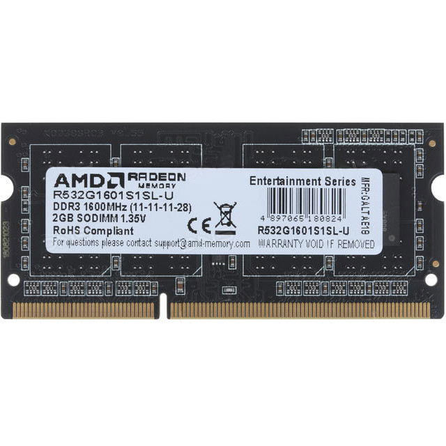 Оперативна пам'ять AMD 2 GB SO-DIMM DDR3L 1600 MHz Radeon R5 Entertainment (R532G1601S1SL-U)