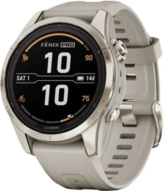 Смарт-годинник Garmin Fenix 7S Pro Sapphire Solar Soft Gold w. Light Sand Band (010-02776-14/15)