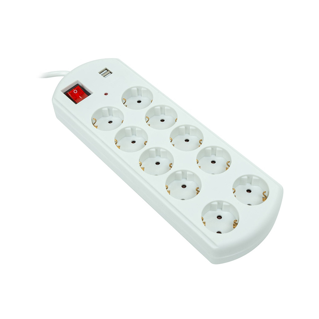 Мережевий фільтр PowerPlant 5м, 10 socket, euro, 100% copper USB (YS-N6065/5) (EX610556)