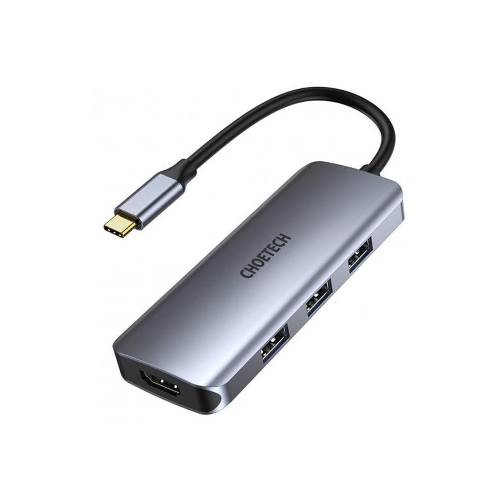 USB Хаб Choetech USB-C 7-in-1 (HDMI/PD/CR/USB-A/USB-C) alum (HUB-M19-GY)