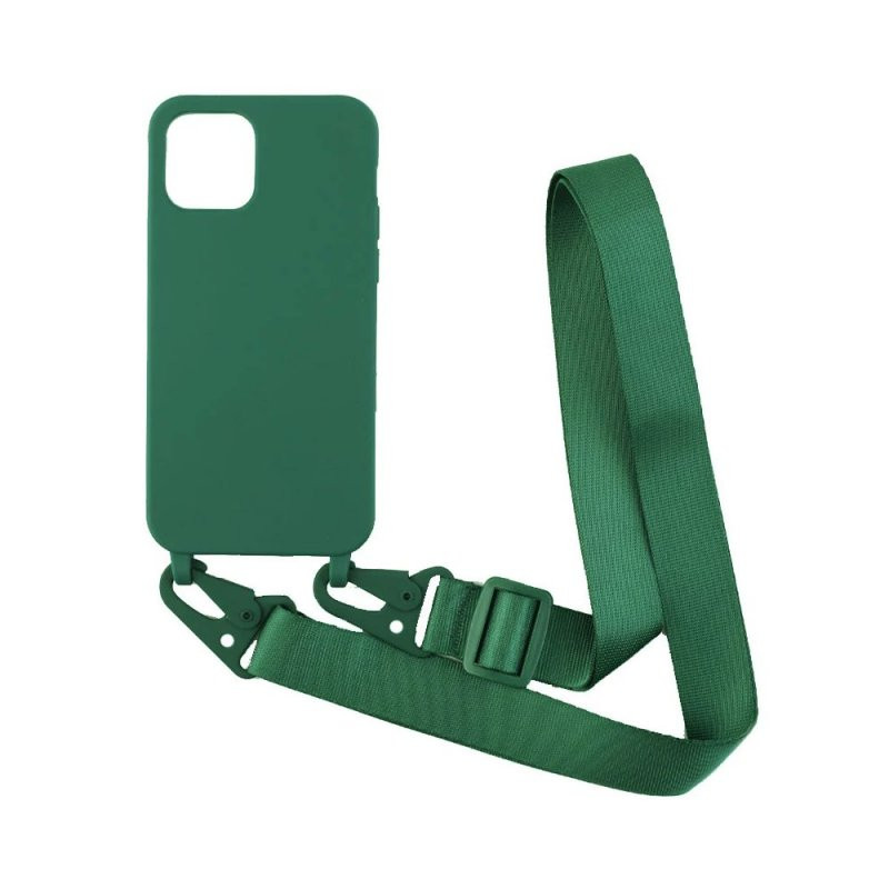 Чохол-накладка Silicone Case iPhone 14 Pro Max with a shoulder strap Bottle Green