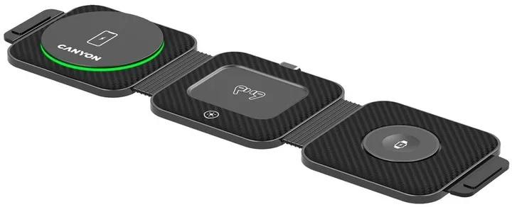 Зарядное устройство CANYON WS-305, Foldable 3in1 Wireless charger with case, touch button for Running water light, Fold