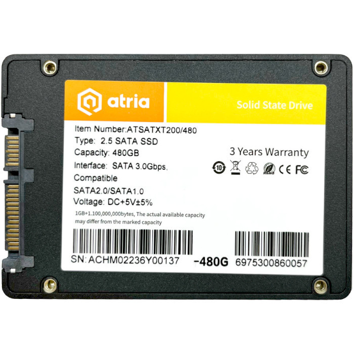 SSD накопитель ATRIA XT200 480 GB (ATSATXT200/480)