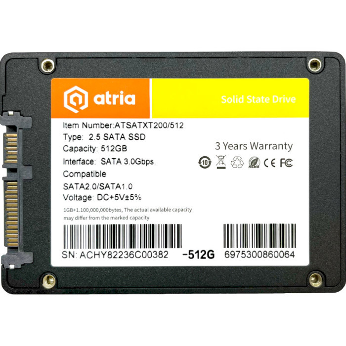 SSD накопитель ATRIA XT200 512 GB (ATSATXT200/512)