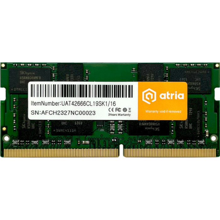 Оперативная память ATRIA 16 GB SO-DIMM DDR4 2666 MHz (UAT42666CL19SK1/16)