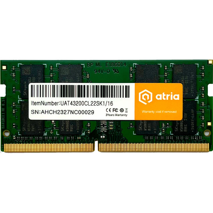 Оперативная память ATRIA 16 GB SO-DIMM DDR4 3200 MHz (UAT43200CL22SK1/16)