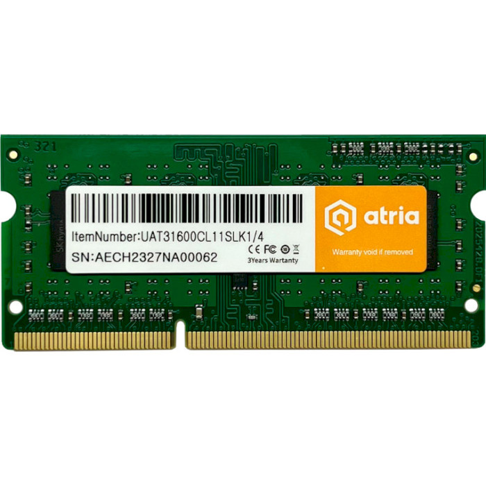 Оперативная память ATRIA 4 GB SO-DIMM DDR3 1600 MHz (UAT31600CL11SLK1/4)