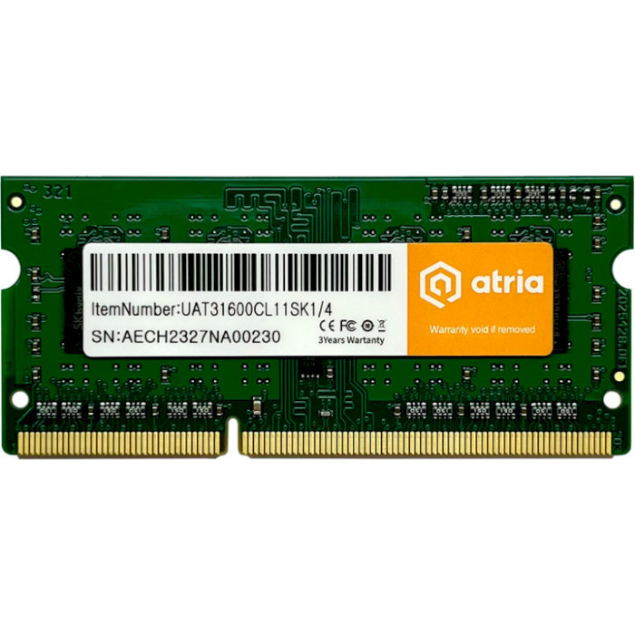 Оперативная память ATRIA 4 GB SO-DIMM DDR3 1600 MHz (UAT31600CL11SK1/4)