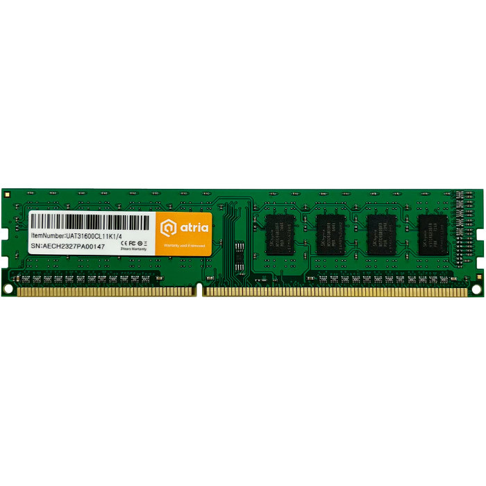 Оперативна пам'ять ATRIA 4 GB DDR3 1600 MHz (UAT31600CL11K1/4)