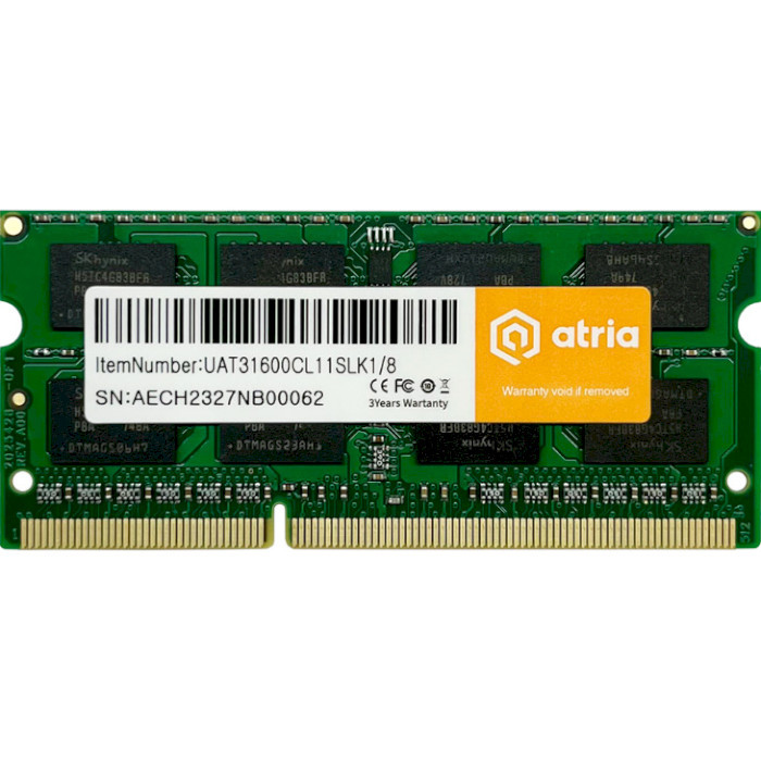 Оперативная память ATRIA 8 GB SO-DIMM DDR3 1600 MHz (UAT31600CL11SLK1/8)